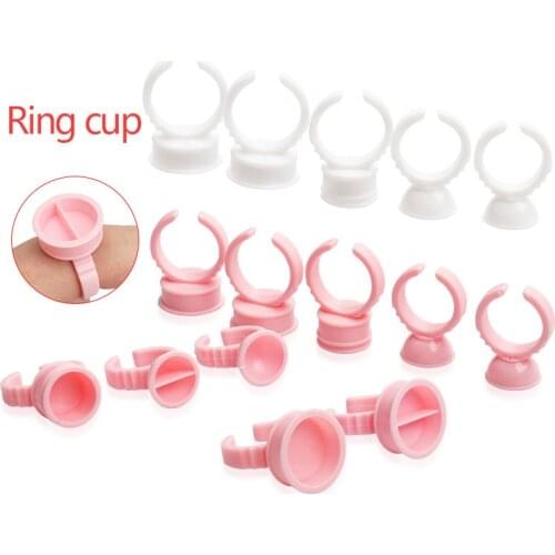 100 pcs Disposable Glue Holder Ring Adhesive Pallet For Eyelash Extension Container Ring Cup Eyebrow Tattoo Pigment Makeup Tool