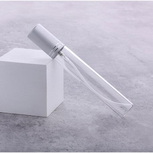 20 Pcs/Lot 5ml 10ml 15ml Transparent Thin Glass Spray Bottle Sample Vials Portable Mini Perfume Atomizer Matt Silver Cap