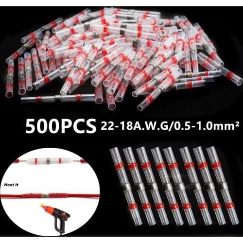 500PCS Waterproof Heat Shrink Soldering Sleeve Terminals Insulated Butt Electrical Wire Connectors Wire Soldered Terminals