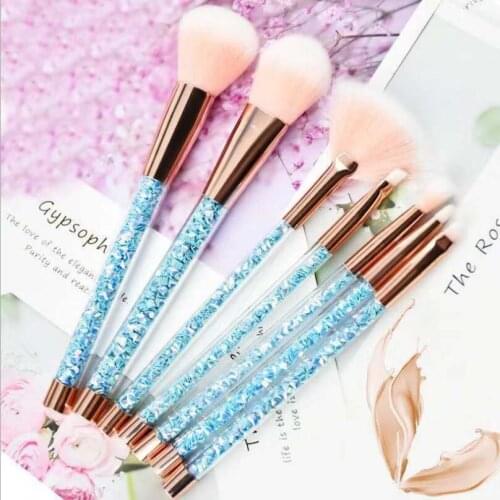 7pcs Glitter Diamond Crystal Handle Makeup Brushes Set Powder Eyebrow Face Make Up Brush Cosmetic Foundation Brush T0642