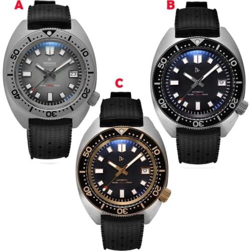 Retangula Diver 6105-8000 Men Watches For Men Automatic Stainless Steel NH35 Rubber Strap Sapphire Aluminium Bezel Sports Watch