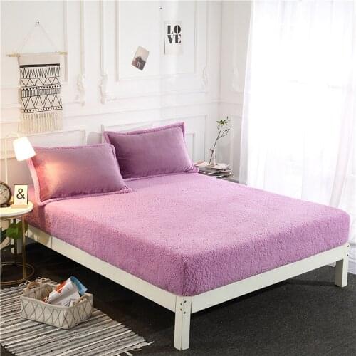 Purple Lamb Velvet Fitted Sheet Winter Warm Plush Bed Sheets Soft Bed Linen Mattress Cover Elastic Bedspread