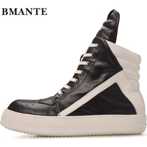 Bmante Men Shoes High-TOP Ankle Boots Genuine Leather Mens Sneaker Luxury Platform Lace-up Zip Winter Shoes Gothic Dark Owen