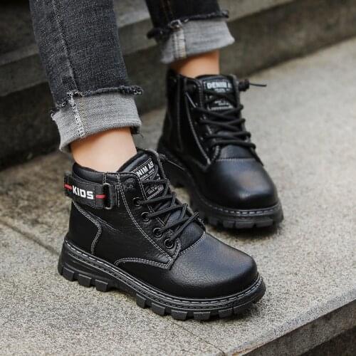 Genuine Leather Martin Boots Ankle Snow Shoes Autumn Winter Warm Children Winter Sneakers for Boys 2020