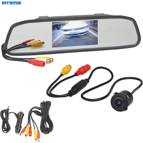 DIYSECUR 4.3" Car Monitor Mirror Monitor + Waterproof HD 18.5mm Rear View Car Camera Parking Accessories Camera