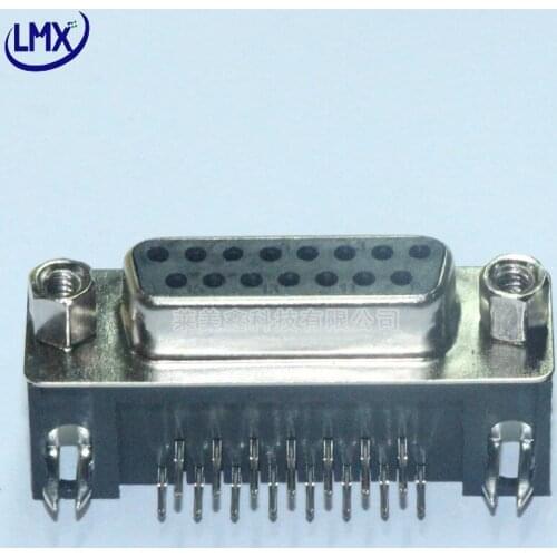 20pcs/lot D-SUB connector DB15 double-row 25pin female VGA 90 Degree serial port fork lock Connector