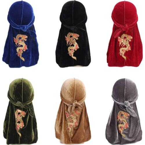 Hot Unisex Men Women Dragon Velvet Bandana Hat Turban Doo Durag Cap Headwear