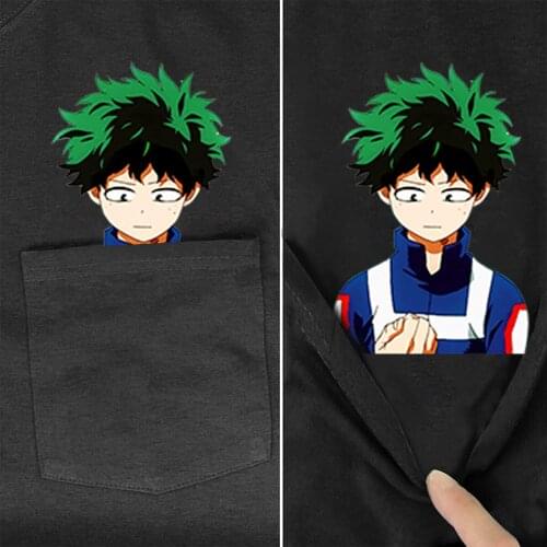 CLOOCL Anime My Hero Academia Cotton T-Shirt Pocket Izuku Midoriya Printed Harajuku TShirt Hip Hop Casual Tops Funny Cotton Tees