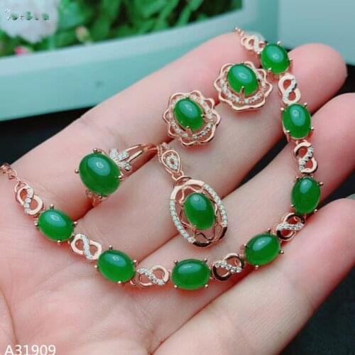 KJJEAXCMY Fine jewelry 925 sterling silver inlaid natural jasper gemstone ladies pendant necklace ring earrings bracelet set su