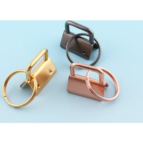 Rose gold Key Fobs Hardware with Keyrings 10sets 25mm Key Lanyard Clips Metal Ribbon End Cap Key Chains Webbing End clam