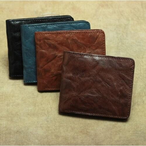 New genuine Leather Wallet Men enjoy life Vintage top layer sheepskin Handmade short Wallet