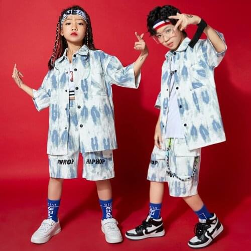 Street Dance Costumes Set Tie-Dye Shirts Short Sleeves Kids Hip Hop Clothing Boys Girls Stage Wear Jazz Performance Suit BL6352