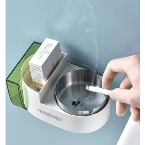Creative Bathroom Ashtray European Style Household DIY Stainless Steel Smoking Holder Wall Hanging Punch-free Cigarette Box
