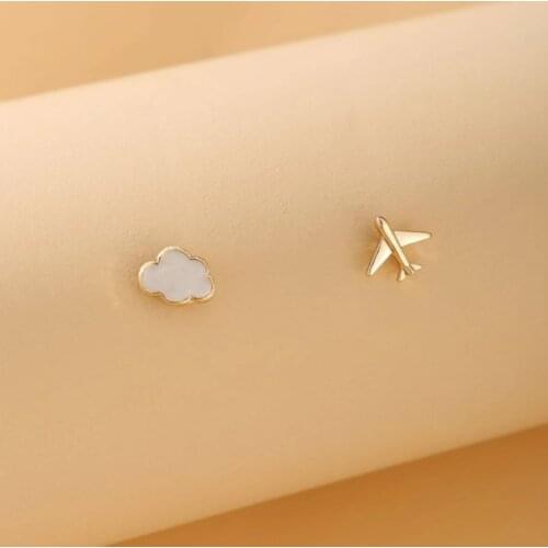 Cloud Sweet Small Plane Korean Earings For Girl And Women Asymmetric Funny Fall Earrings European fashion Stud earring