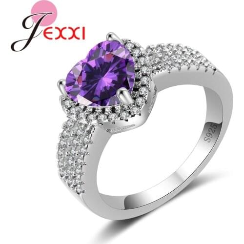 Trendy 925 Sterling Silver Heart Crystal Ring For Wedding Engagement Jewelry Women Cubic Zircon Anniversary Finger Ring
