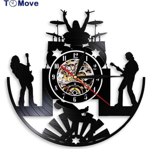Rock Band Music Group LED Wall Clock Vinyl Record Wall Clock Battery Operated Rock Band Drummer Heavy Metal Group Guitarist Gift