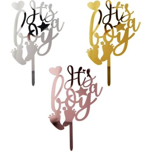 New Baby Happy Birthday Cake Topper Gold silver Acrylic Kids Birthday Party Cake Toppers for Baby Shower Cake dessert decoration