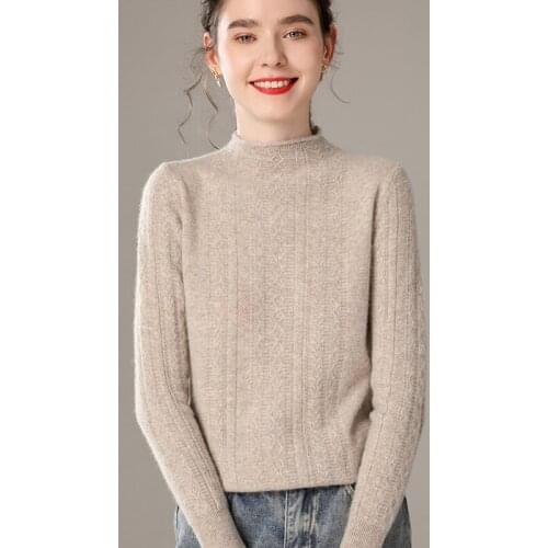 2020 Autumn Winter New 100%Pure Woolen Sweater Womens Pullover Base Shirt Half High Collar Wild Short Cashmere Knitted Slim Top