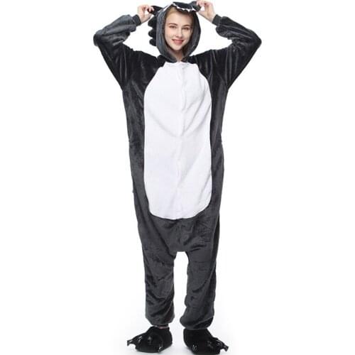 Cute Wolf animal Pajamas cartoon pijama winter warm cosplay pijamas adults flannel Onesies women set boys Sleepwear robe