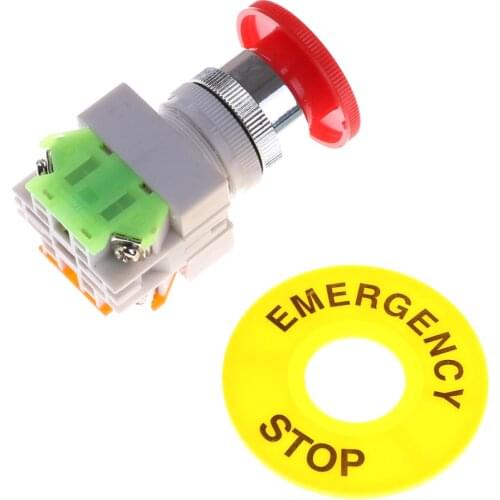 Plastic Good Quality Self Locking Emergency Stop Push Button Switch Red Mushroom Cap AC 660V 10A 1NO 1NC DPST Switch Equipmen