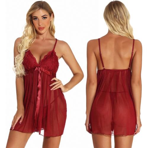 Sheer Plus Size Women Sexy Lingerie Hot Erotic Bow Transparent Dress Porno Costumes With G String S M L XL 2XL 3XL 4XL 7025