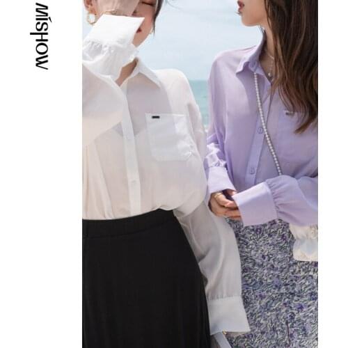 MISHOW Summer New Shirts For Women Offical Lady Solid Thin Womens Shirt Coat Causal Lapel Loose Womens Tops MXA22C0006