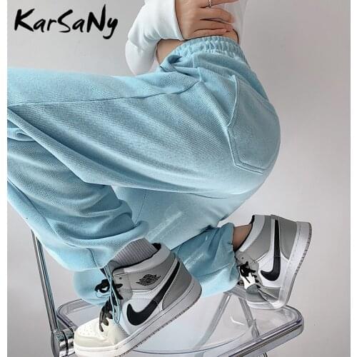 KarSaNy White Sweatpants Women Baggy For Summer High Waist Trousers Sport Grey Sweatpants Cotton For Women Wide Leg Pants 2021