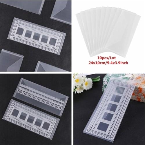 Slimline Dies Storage Pokets 10Pcs/Set PVC Plastiv Sheet Transparent Large Storage Pockets For Dies Stamps Collection 10x24cm
