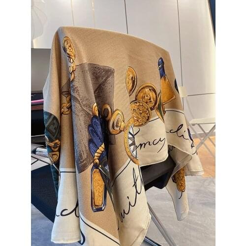 Western style color matching! Autumn winter silk wool scarf women big square scarf office scarf shawl dual-use 135*135