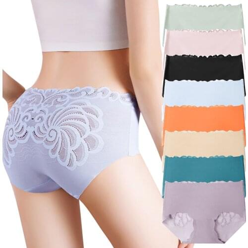 Sexy Seamless Panties Womens Underwear Floral Lace Lingerie High Waist Breathable Physiological Underpants Lenceria Sexy Mujer