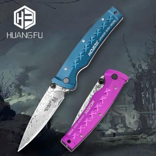 VG10 Kitchen Damascus Knife Folding Knife Fruit Cutter Tactical Survival Self-defense Pocket Knife for Hunting, Camping 4 Colors