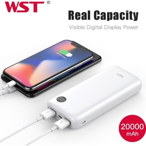 WST 20000mAh Power Bank Portable Phone Charger with Smart LED Digital Power Display Dual USB Ports for iPhone Samsung Xiaomi