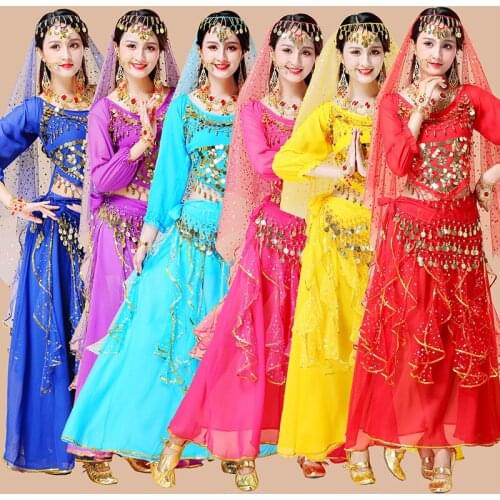 Adult India Dancing Costume High Quality Long Sleeves Belly Dance Clothes Women Bollywood Belly Dance Skirt
