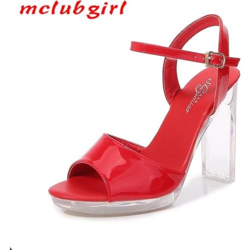 MCLUBGIRL 2021 New Women Sandals Catwalk Mannequin Shoes Flat Heel Sexy Black 11cm High Heel Sandals for Women LFD-9053-1A