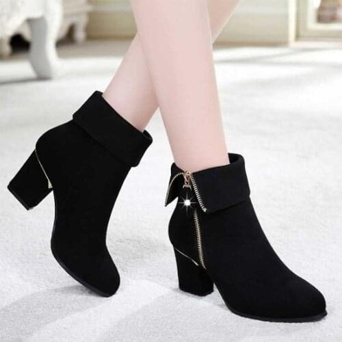 Women Boots Ladies Fashion Zipper Ankle Boots Casual Large Size Scrub Single Boots Warm fur Winter Warm Shoes Mujer zipper