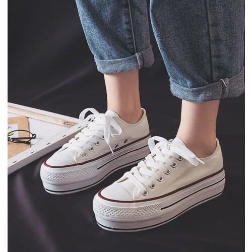 Yellow Platform Shoes Woman Canvas New Sneakers Fashion Thick Sole White Shoes Women Black Sneaker with Platform Chunky Sneakers