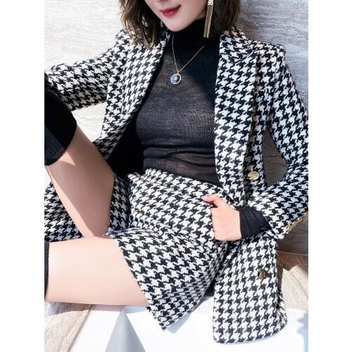 Autumn and winter retro houndstooth tweed jacket female shorts two-piece ol temperament western style fashion suit