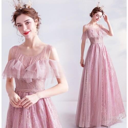 New pink sweat golden pweder sequined lady girl women prom dress evening dress banquet party ball dress gown free shipping