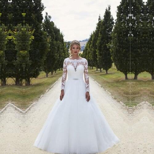 2020 Long Sleeve Wedding Dress Tulle Full Appliques Lace vestidos de novia Bride Dress Wedding Gowns Free Shipping