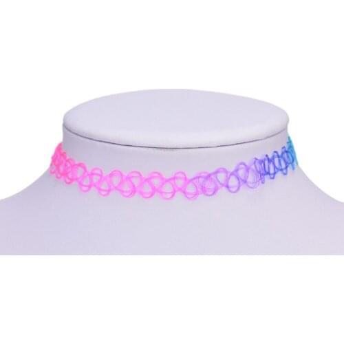 Vintage Hippy Stretch Rainbow Elastic Lines Punk Grunge Choker Necklaces Women Fashion Fishing line Tattoo Necklace 12pic/Set