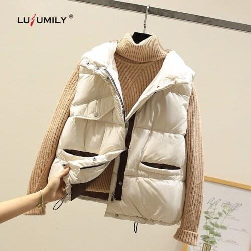Lusumily 2020 Winter Vest Women Casual Waistcoat Padded Vest Female Casual Warm Loose Vests Stand Collar Sleeveless Jacket Coat