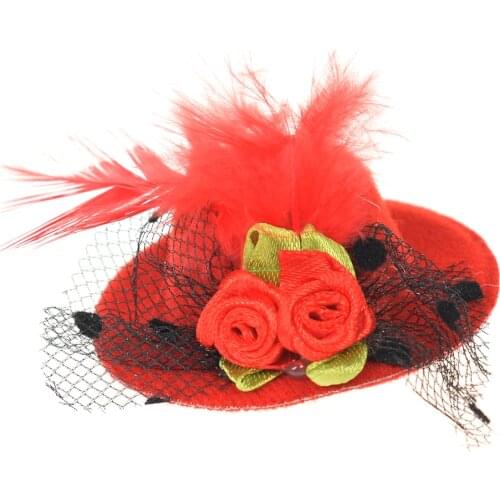 1PC New Cute Hat Shaped Flower Adornment Girls Feathered Hat Hair Clips Childrens Hair Accessories Fashion Hairpins
