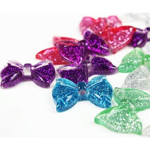 150pcs Mixed Colors shiny glitter Bow pendant Resin Cabochons gem beads 24mm Lovely kitty bow Resin Flat Back Cabochon