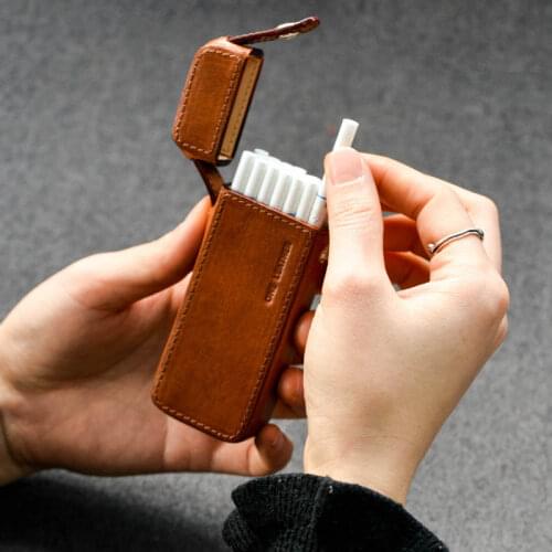 Holds 20 Genuine Leather slim female Cigarette Case Portable set pack lighter Accessories 2 in 1 Portable Gadget Gifts for Women