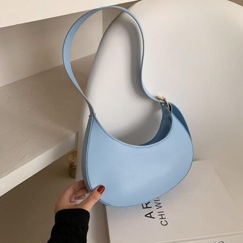 2021 New Half Moon Design PU Leather Small Underarm Shoulder Bags Women Brand Luxury Fashion Lady Party Handbags and Purses