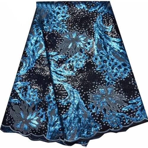 5yards/pc) high quality black blue African organza lace fabric with gorgeous sequins embroidery for party dress OP76