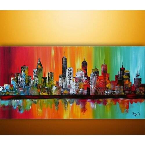 Abstract building paintings for wall art 100% handmade knife canvas painting for decoration color New York city paintings