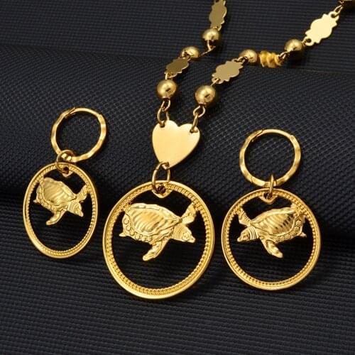 Anniyo Tortoise Jewelry Sets Round Turtle Pendant Beads Neckalces Earrings Hawaiian Sea Turtle Accessories Party Gift #245106