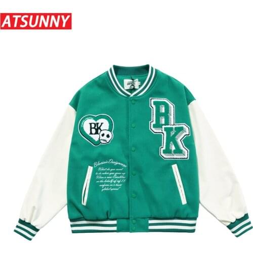 ATSUNNY Hip Hop Baseball Jacket Harajuku Retro Varsity Jacket Casual Mens cotton Jacket Fashion Coat Streetwear Tops windbreaker