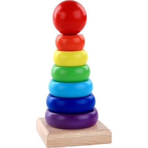 Safe and high quality Colorful Rainbow Stacking Ring Tower Blocks Wood children Toddler Toy Baby Toys Infant Toys